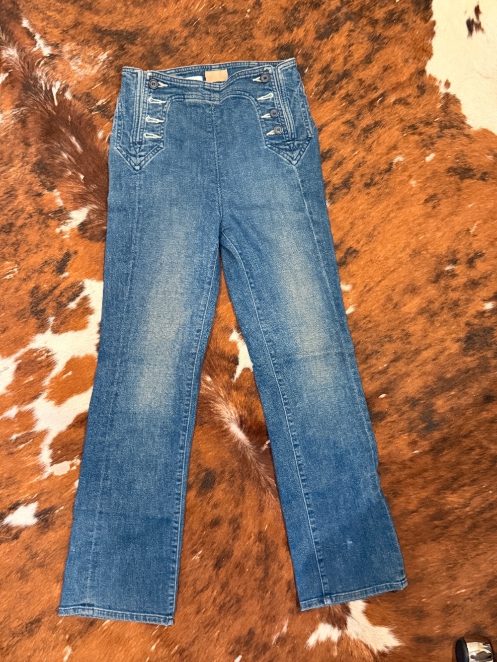 MOTHER Sailor Button Front High Rise Jeans Medium Wash Size 24 Rare